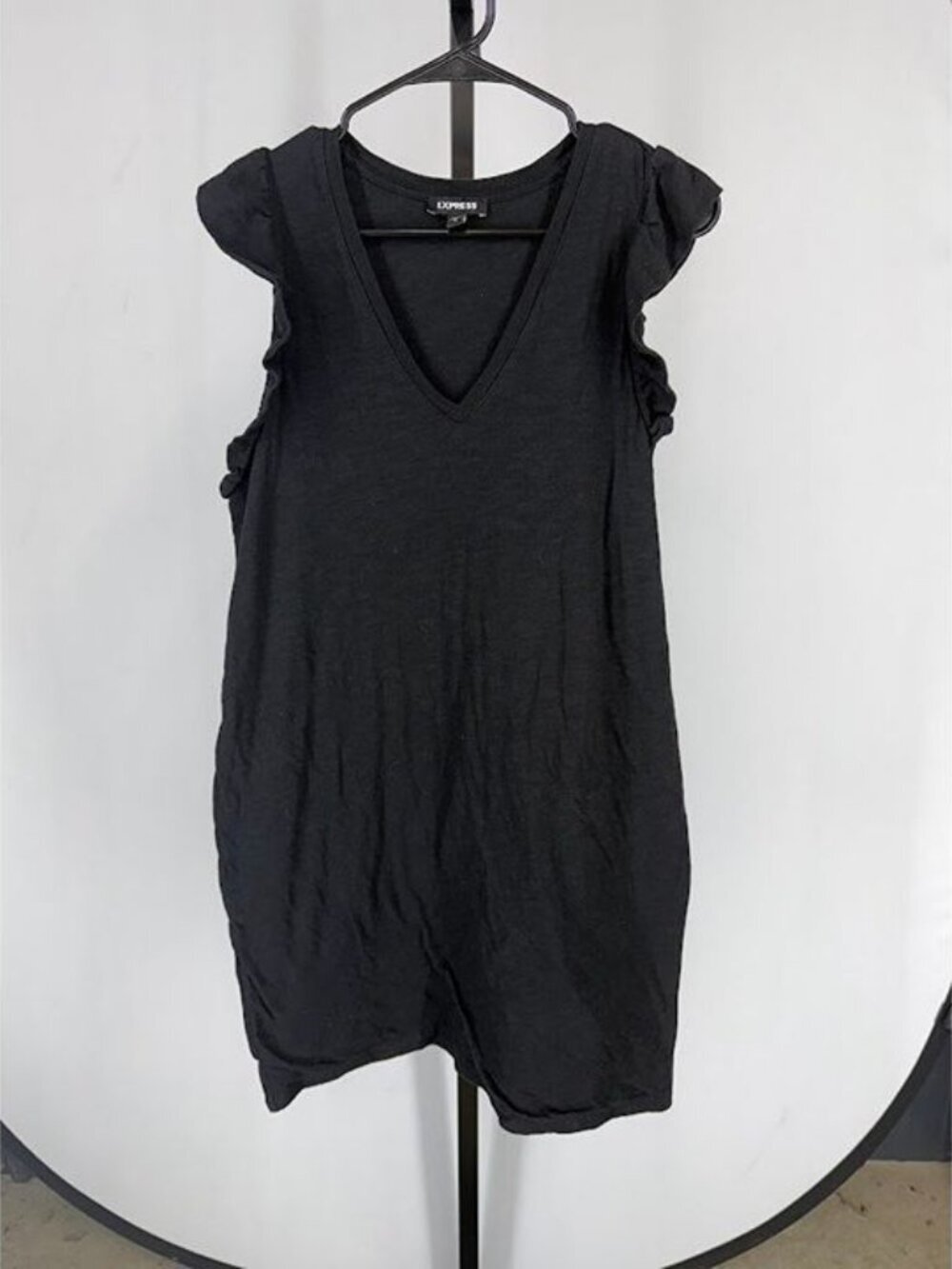 Express V-Neck Black Ruffle Cotton Sundress